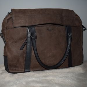 SHINOLA Nubuck Sport Briefcase Deep Brown Leather
